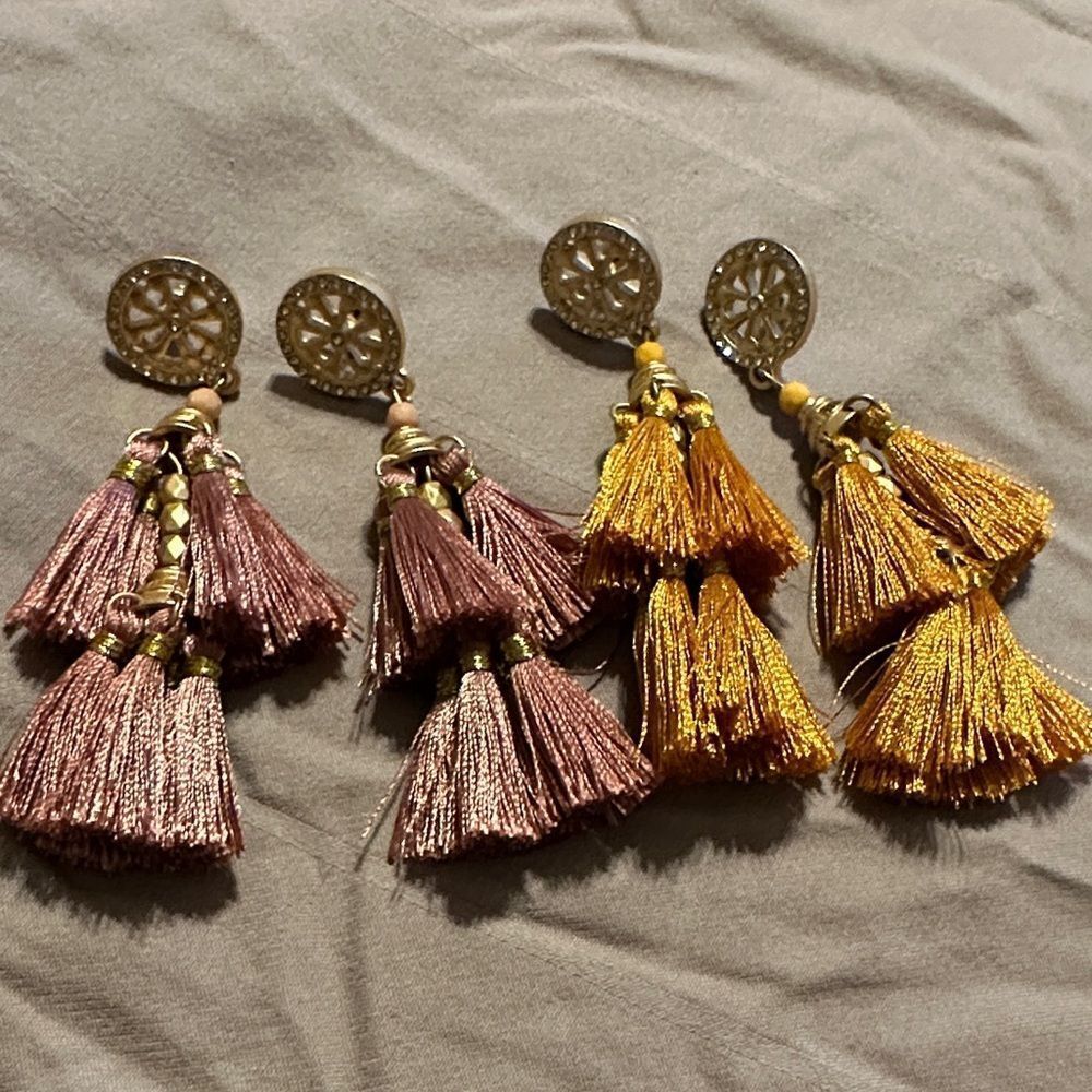 NWOT J. Crew Tassel Drop Earrings - Pink and Gold Fringe Women Jewelry
